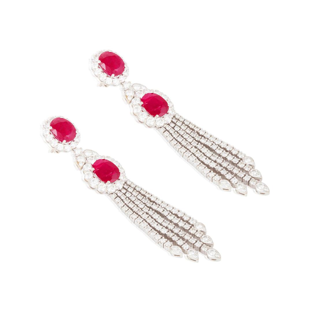 Elegant pair of Ruby and diamond tassel earrings