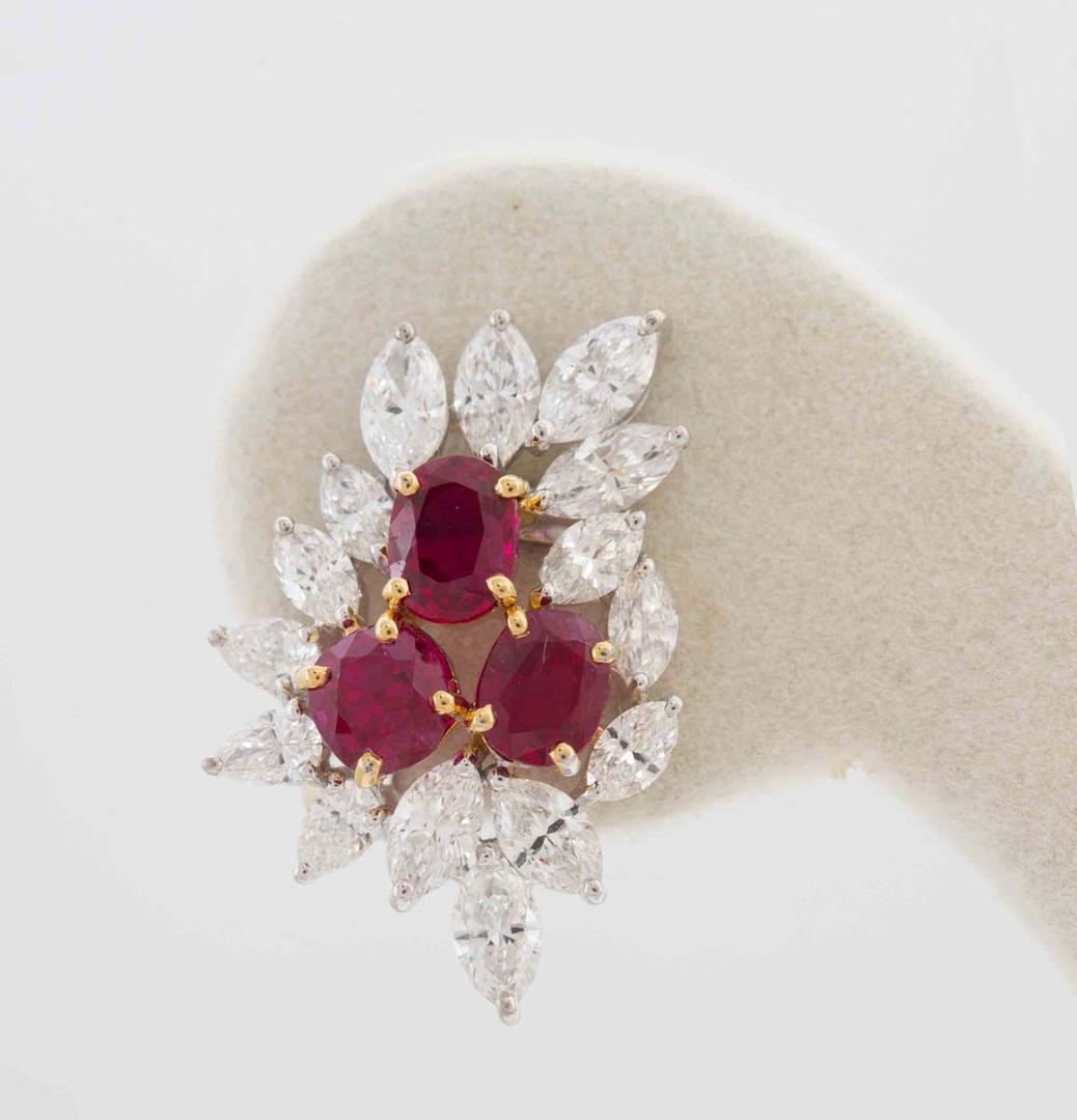 Floral Ruby And Diamond Earrings