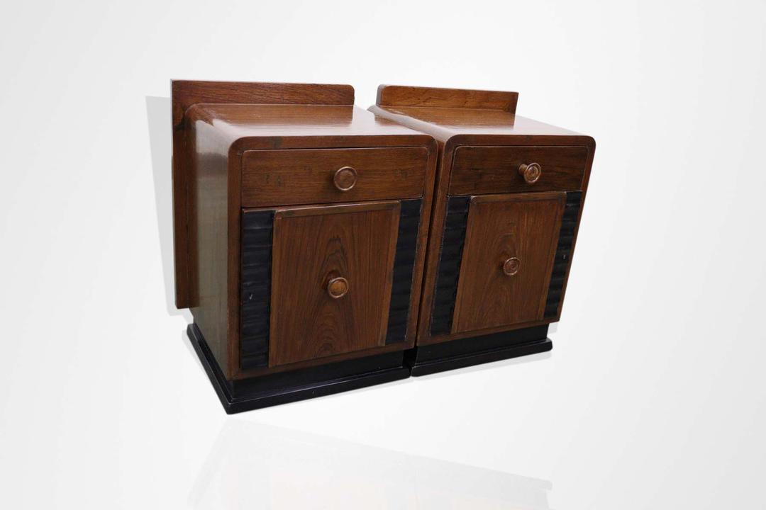 Art deco Teakwood and Ebony bedside tables (Pair)