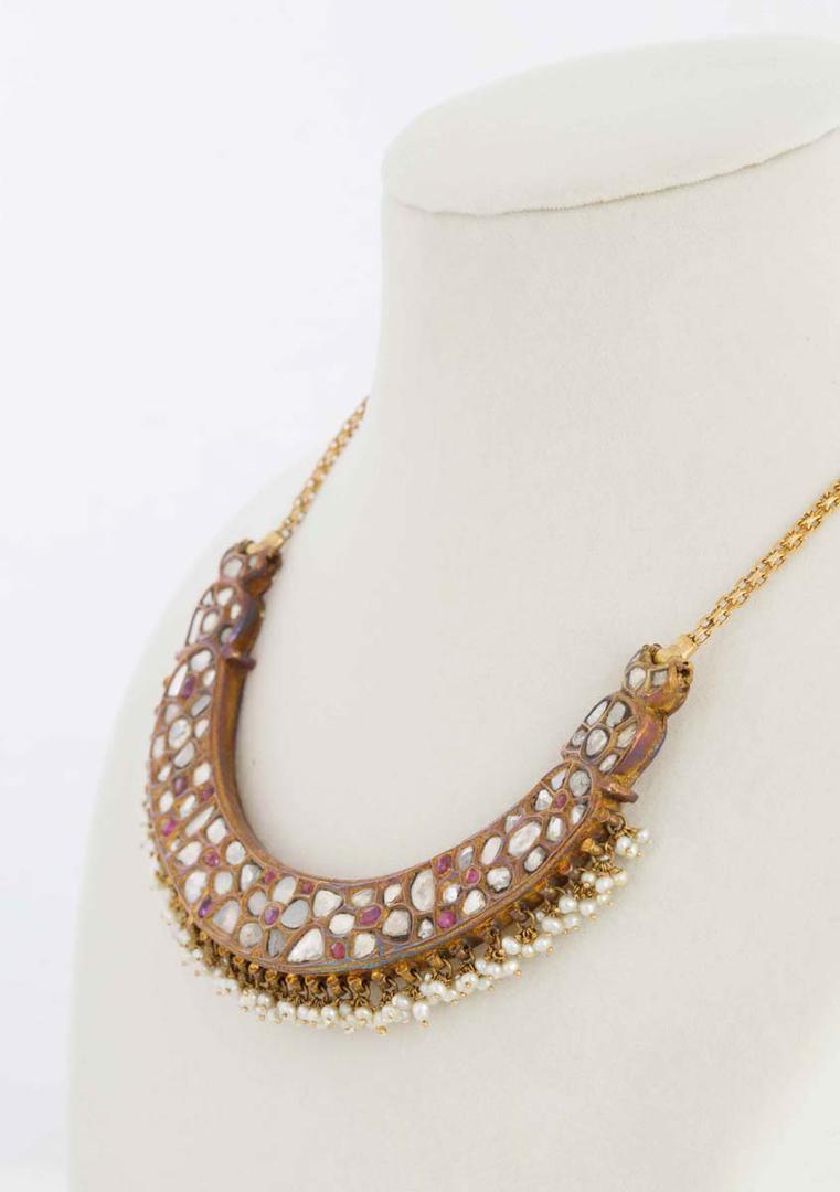 Diamonds, Ruby and Pearls Hasli Necklace