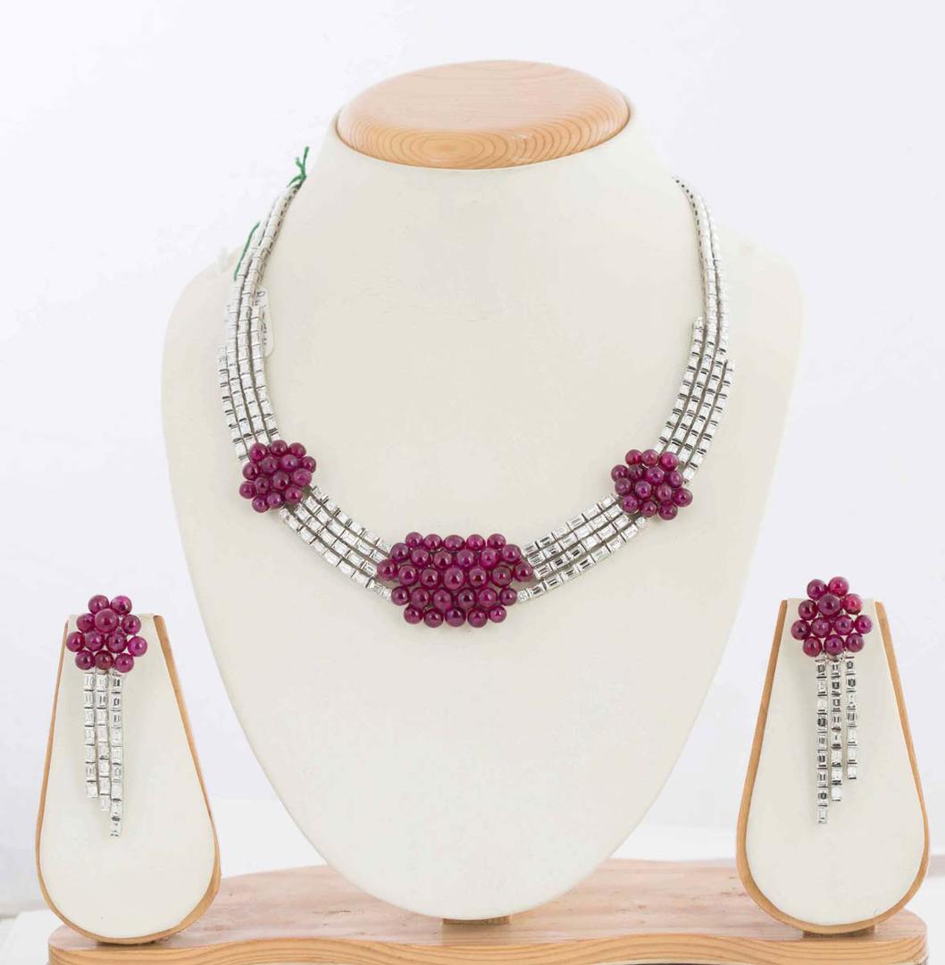 Ruby And Diamond Necklace And Earrings