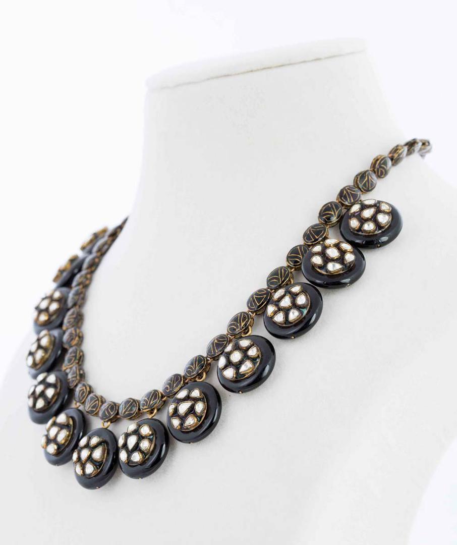 Contemporary Jadau Uncut Diamond And Enamel Necklace