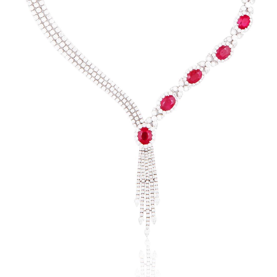 An attractive Ruby and diamond cascade necklace
