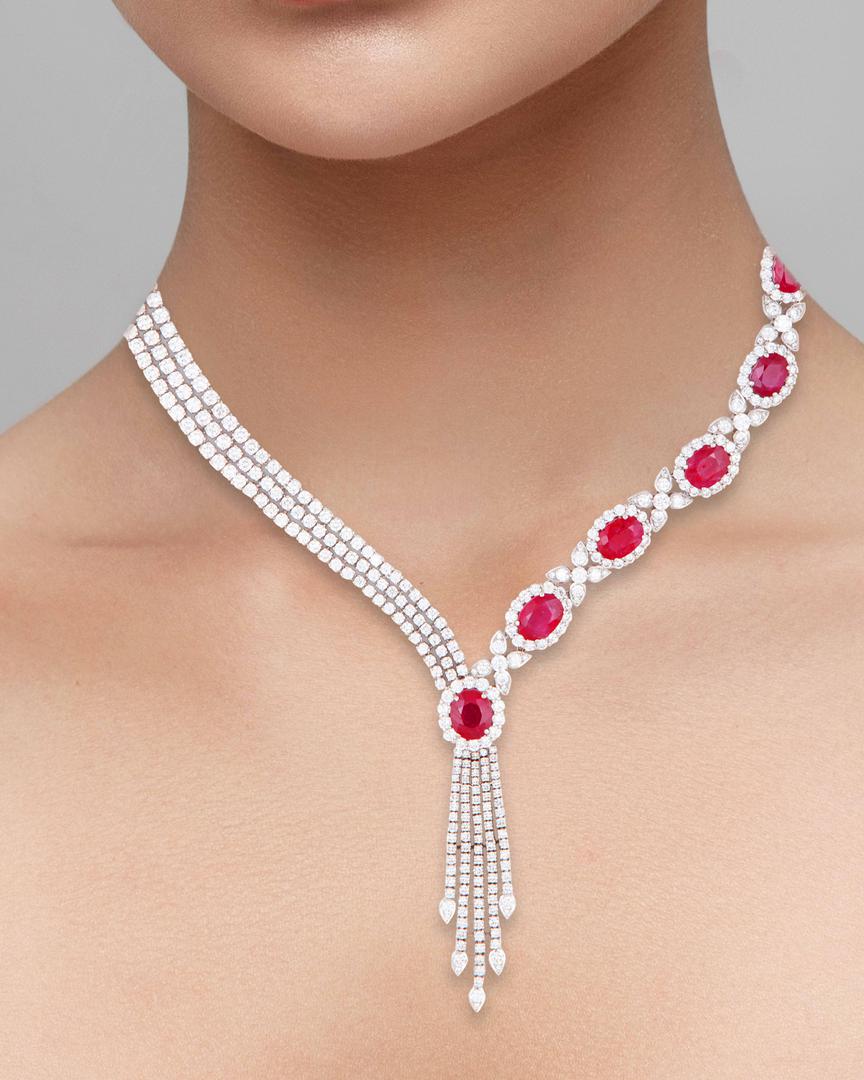 An attractive Ruby and diamond cascade necklace