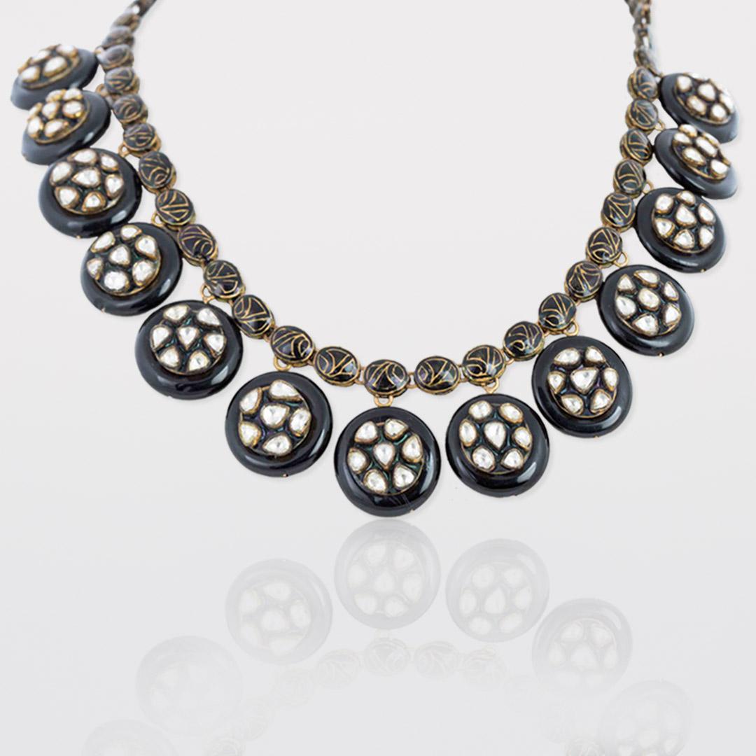 Contemporary Jadau Uncut Diamond And Enamel Necklace