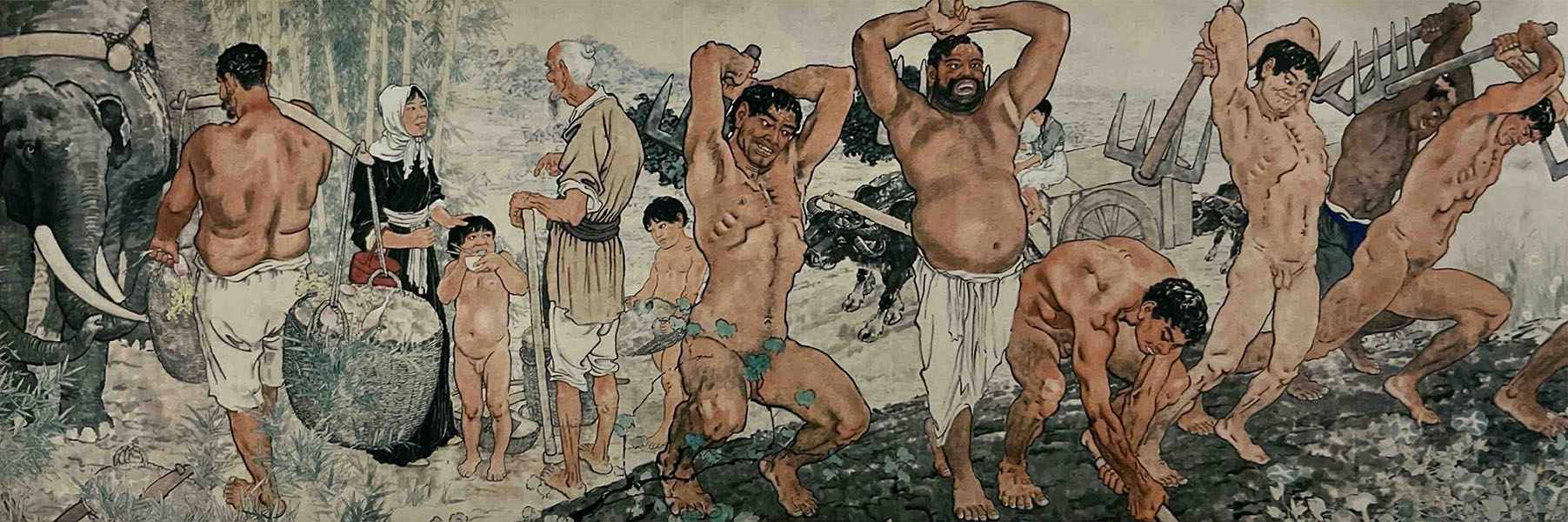 Xu Beihong, The Foolish Man Who Removed the Mountains, ink and colour on paper
