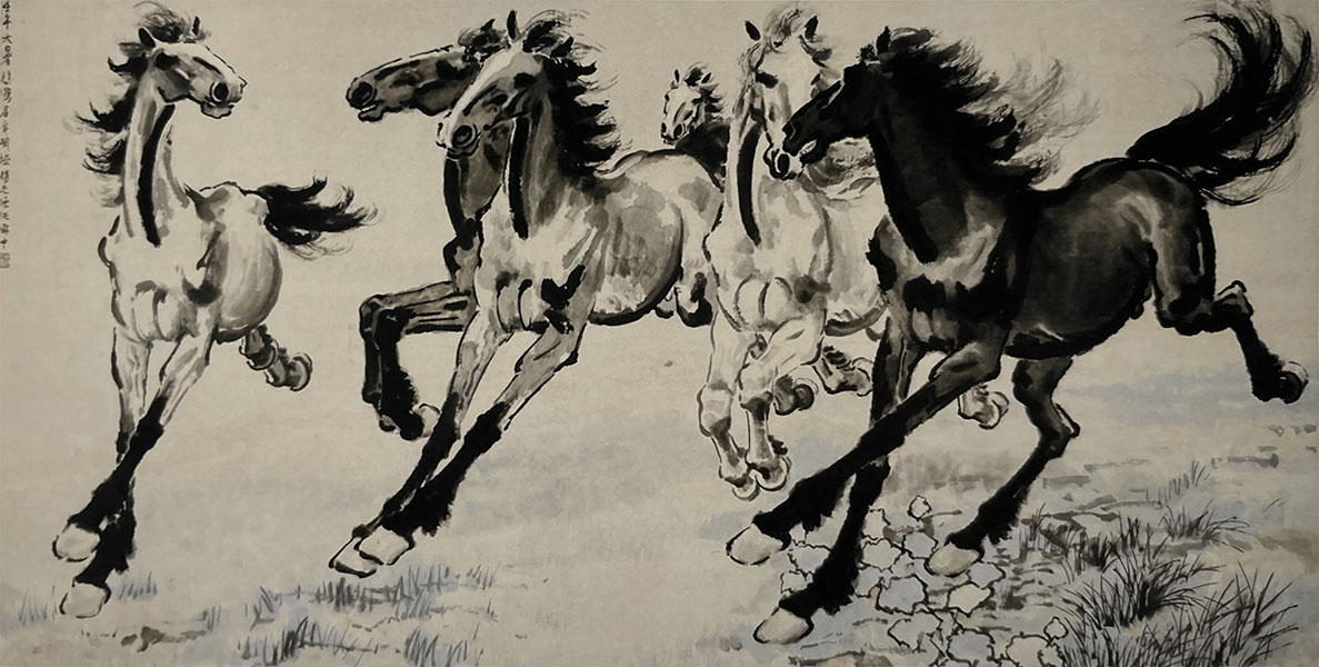 Xu Beihong, Six Galloping Horses, ink and colour on paper, 95.5 X 180 cm, 1942 (Credit:Xu Beihong Memorial Museum).