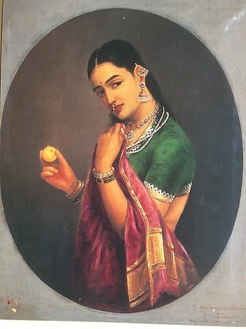 The Coquette I by Raja Ravi Varma - Small Poster Paper - Framed