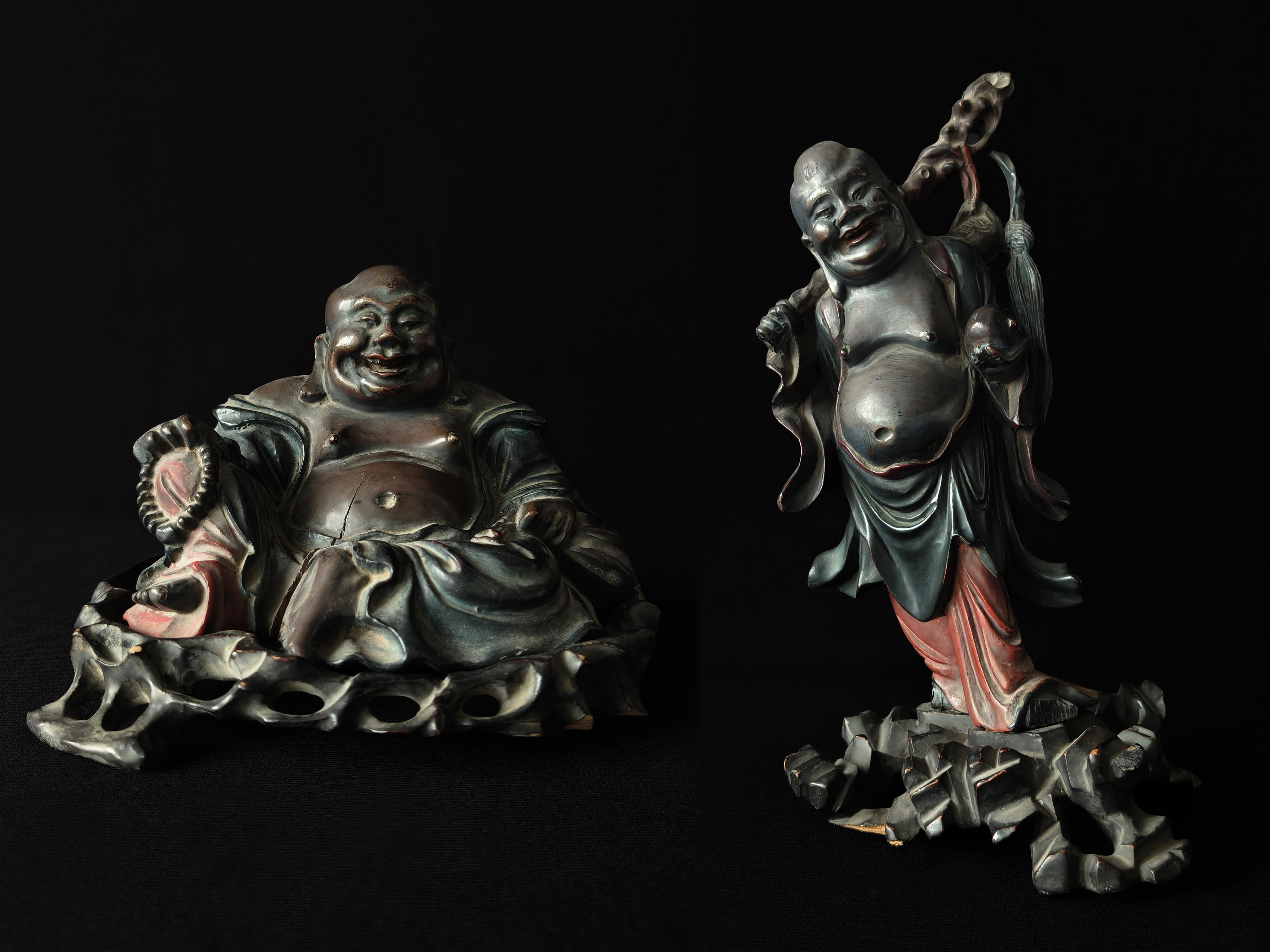 Chinese Carved Hardwood Figure Laughing Buddha Mangaldas Estate