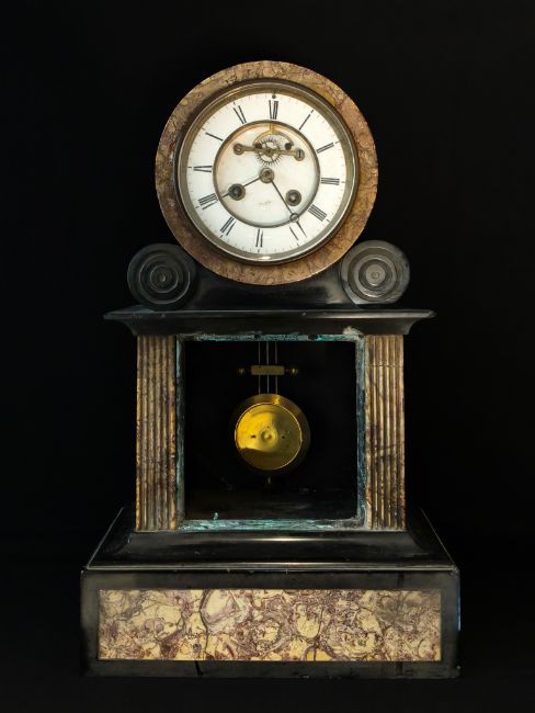 French Black Marble Pendulum Clock Mangaldas Estate