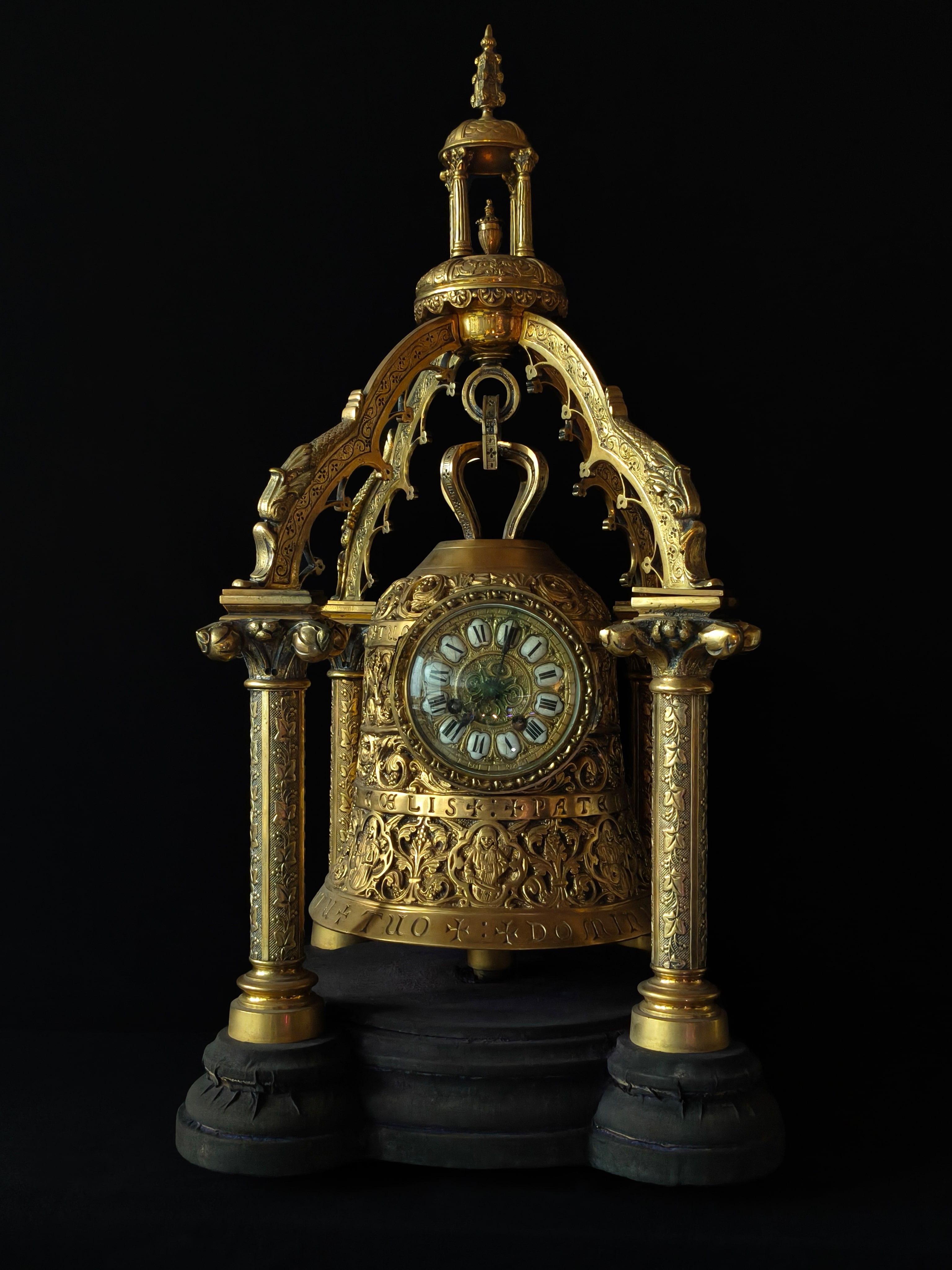 A French Gothic Revival Bronze Bell Form Clock Mangaldas Estate
