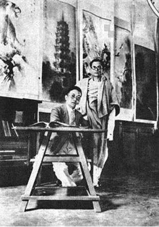 Gao Jianfu with a member of the Tagore family. 