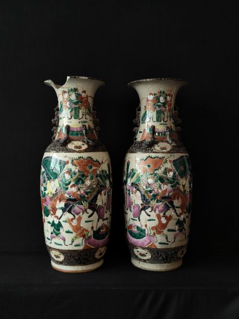 Nanking Famille Verte Qing Dynasty Chinese Porcelain Vases